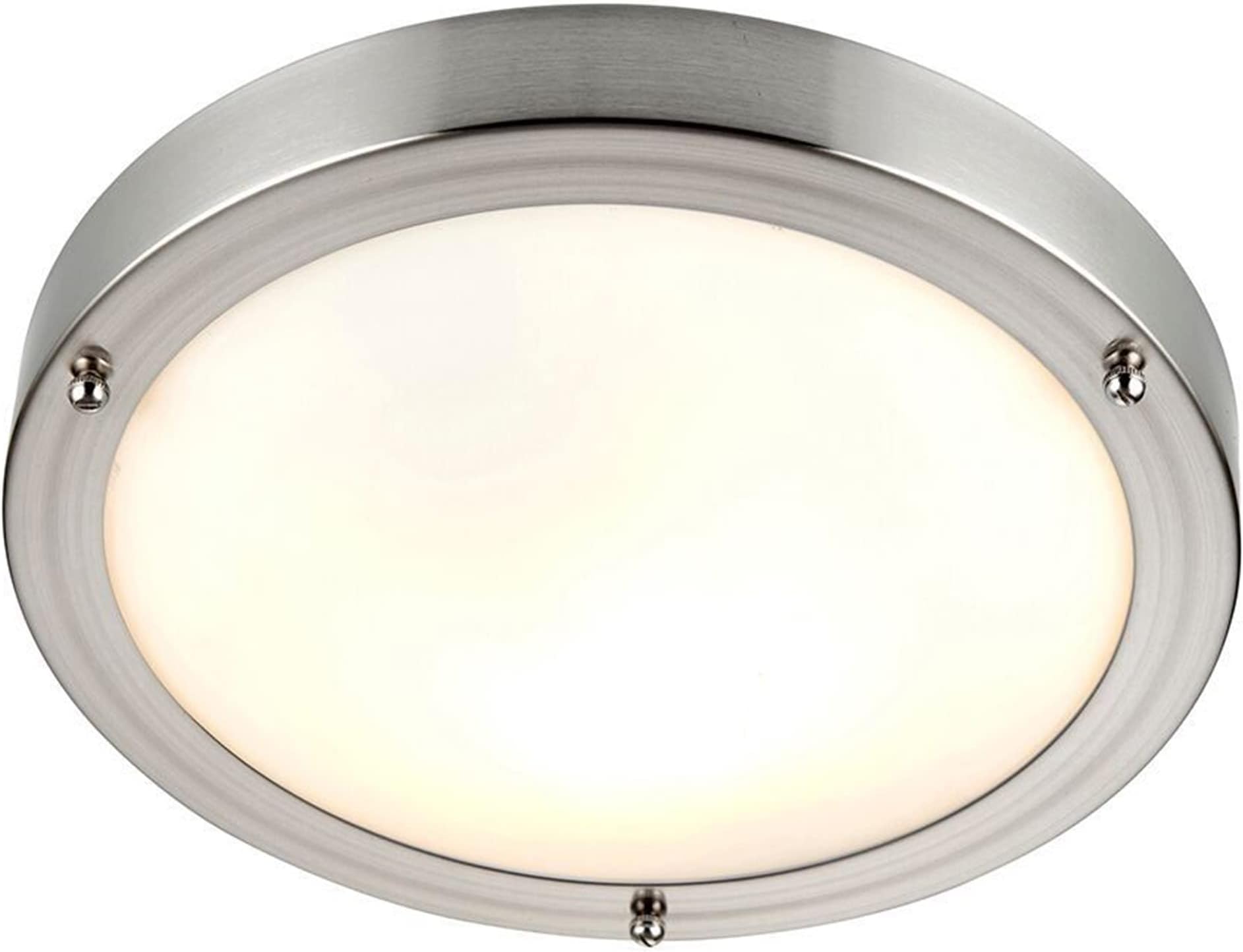 Bathroom Light – Flush Mount Dome Bath Ceiling Light – Dimmable IP44 Rated LED Round Ceiling Lights for Kitchen, Bedroom, Utility Room, Bulkhead – 40W E27 (Not Included) – Satin Nickel