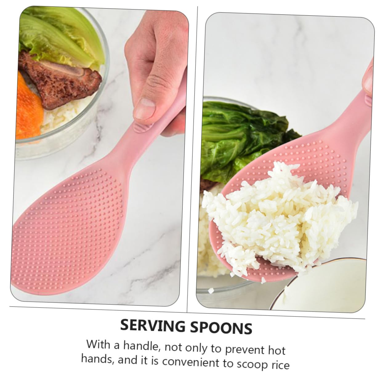 Cabilock 1Pc Pink Silicone Rice Spoon Rustproof Cookware Non Stick Design for Serving Rice and More Space Saving with Hanging for Everyday Use