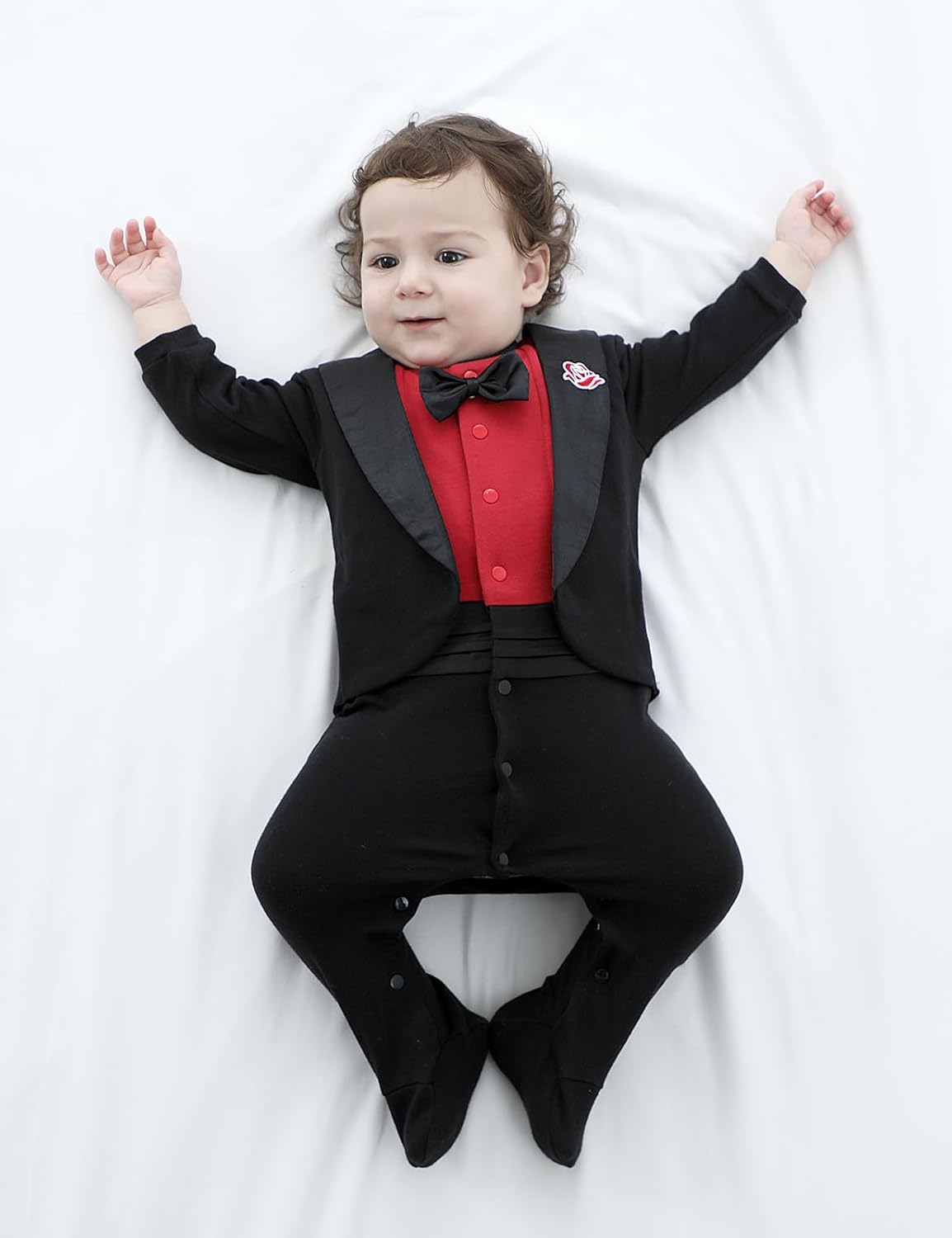 A&J DESIGN Baby Boy Tuxedo Gentleman Footie One-piece Romper with Bow Tie - Image 2
