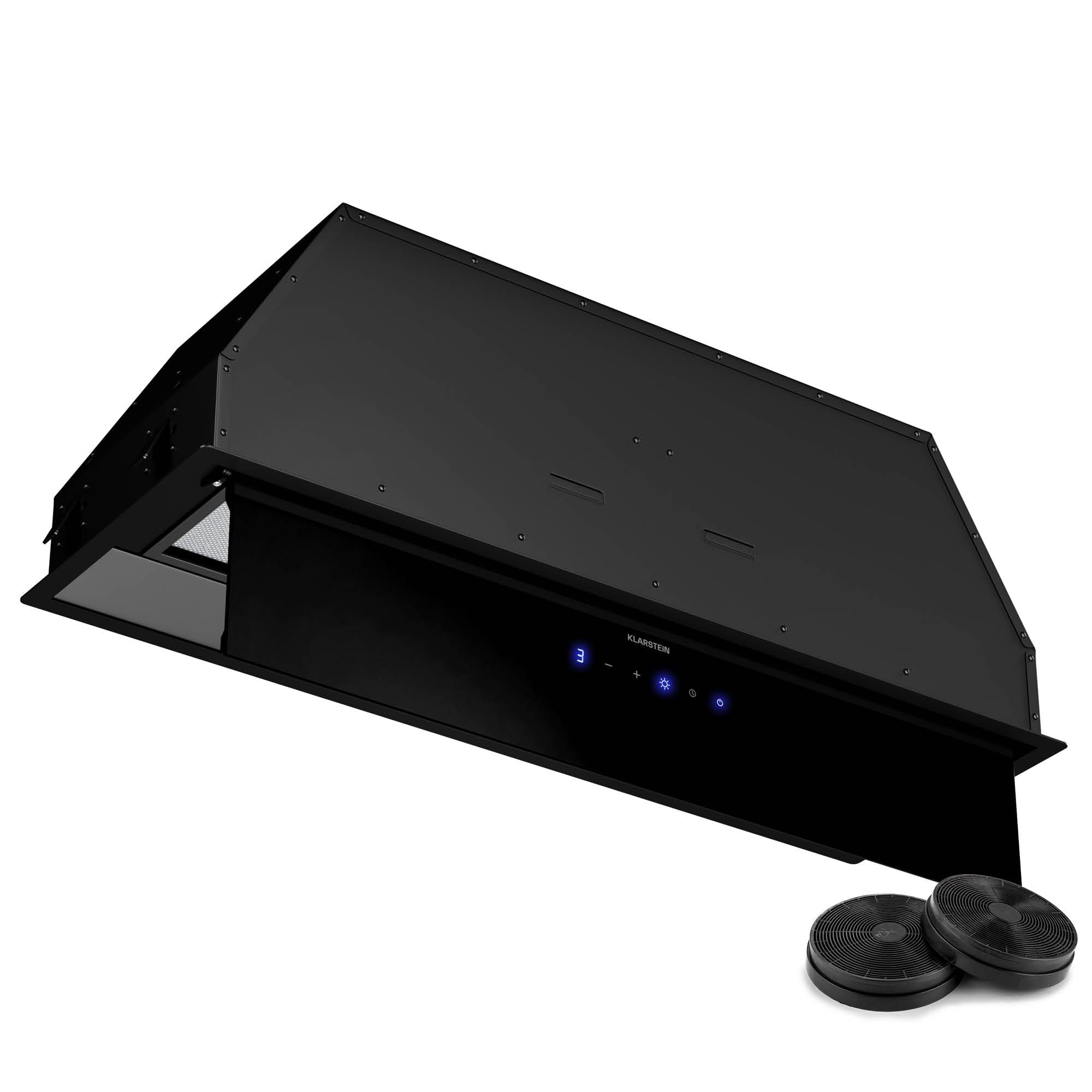Klarstein Ventimate Campana Integrada, 85cm Campana Extractora con Control Táctil, 390 m³/h, Eficiencia Energética A+, Motor Silencioso, Luz LED, Filtro de Carbón para Recirculación, Negro