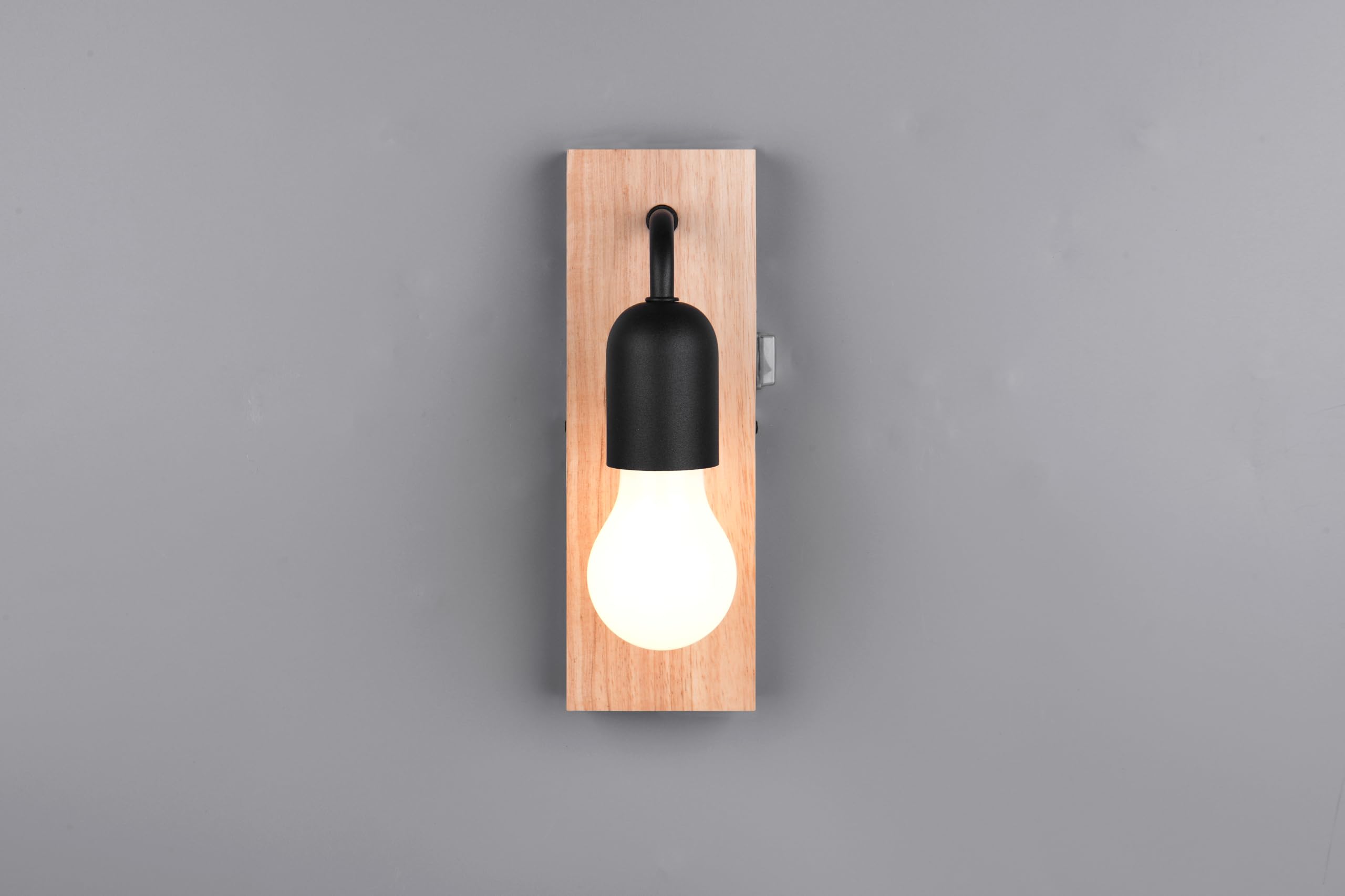Trio Leuchten Applique de salle de bain ARTURO 284470132, Métal Noir mat, bois naturel, excl. 1x E27