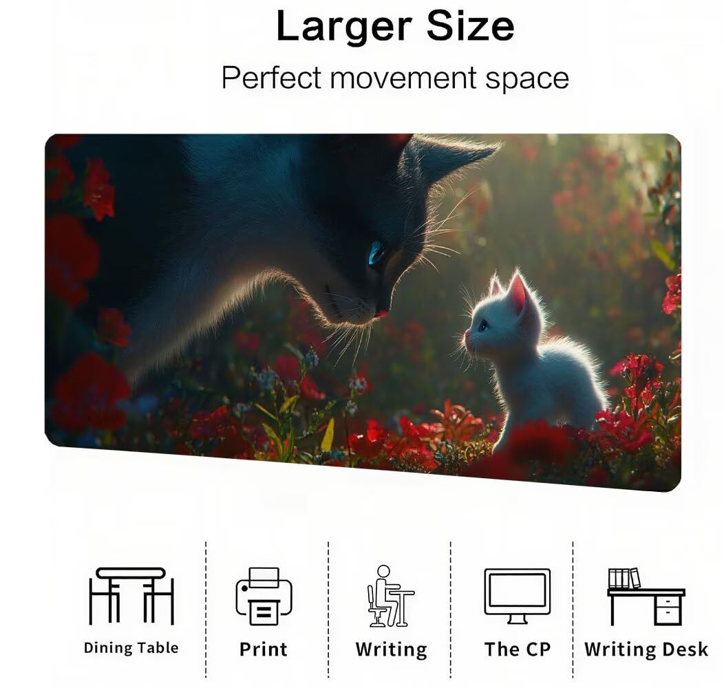Podkładka pod mysz dla kota, XXL Animal Mouse Pad 1200x600x3mm, duża podkładka pod mysz do gier, przyszyte krawędzie, antypoślizgowa gumowa podkładka pod mysz, do biura i gier, jako prezenty dla