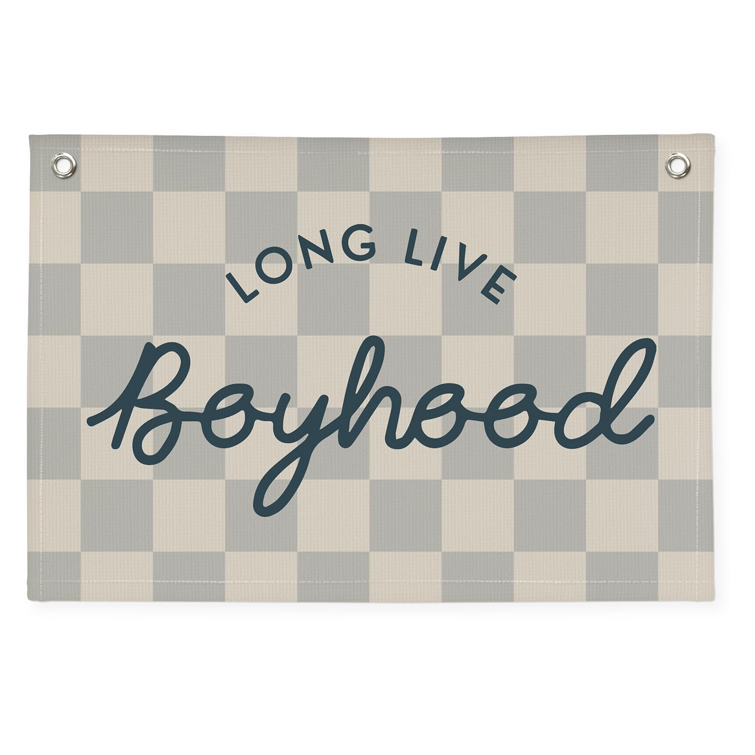Long Live Boyhood Linen Banner，Vintage Nursery Checkered Flag Boys Room Decor，Decor Nursery Playroom Wall Decor for Kids Bedroom Dorm,Toddler Decorations Trendy Room Decor,Gifts for Teen boyroom