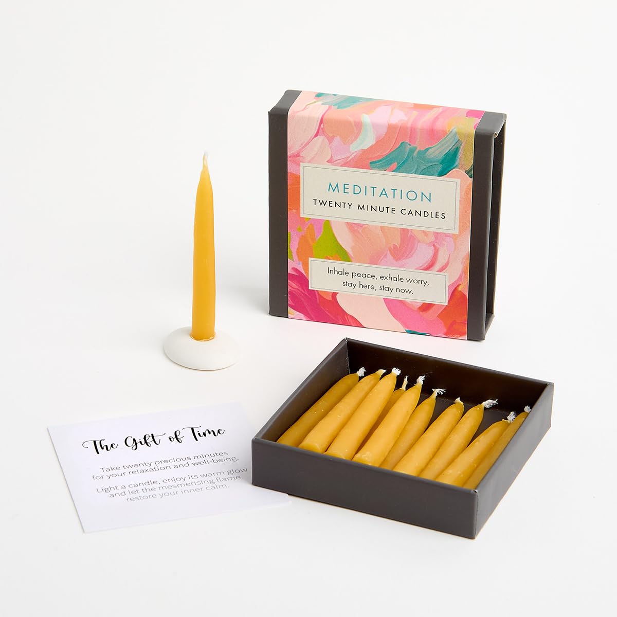 Cotton & Grey Natural Signature Collection - Meditation (Abstract) By - 12 Pure Beeswax Twenty Minute Candles With Ceramic Holder