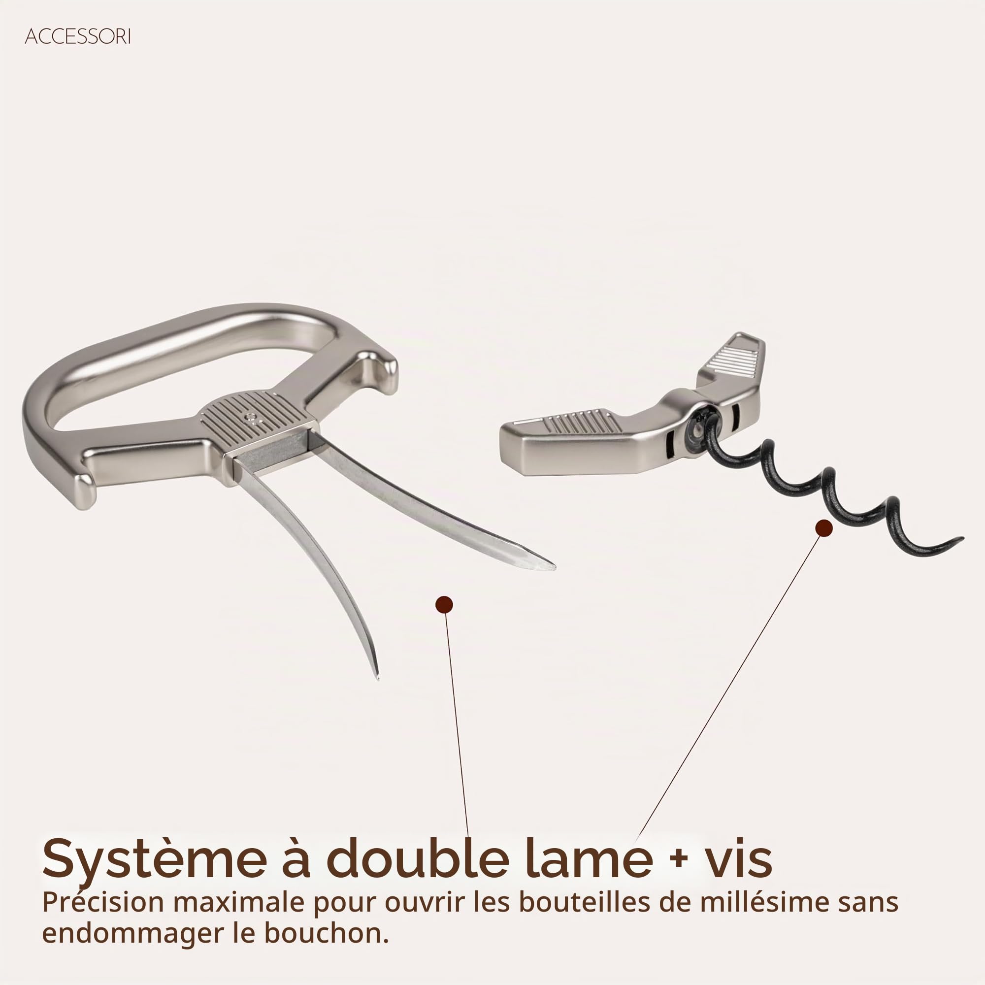 Tire-bouchon Sommelier de Précision : Double Lame pour Vins Vieillis, Lames de Tire-Bouchon et Spirale, Ouvre-Bouteille de Haute Qualité pour les Amateurs de Vin, Utilisation Polyvalente