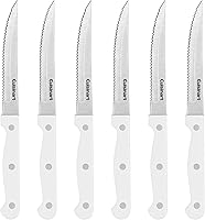 Cuisinart C77TR-6PSKW 6-Piece Steak Knife Set - High-Carbon Stainless Steel Blades, Ergonomic White Handles for Precise Cutting