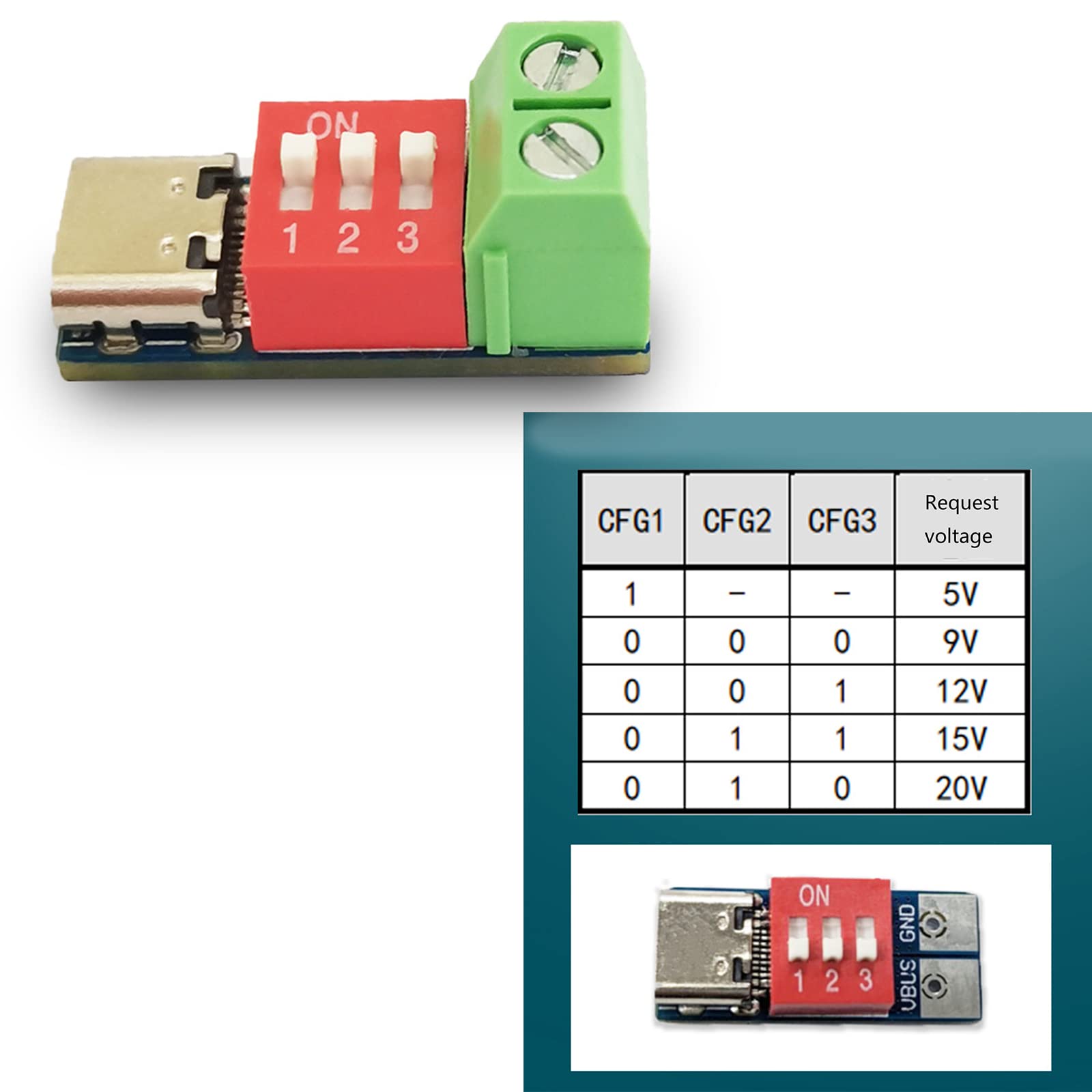 Youmile 2 Pièces Module De Charge Rapide PD/QC/AFC/FCP Module De Déclenchement De Charge Rapide 5V 9V 12V 15V 20V Avec Commutateur à Cadran Tension Réglable Avec Câble USB Mâle à Deux Conducteurs