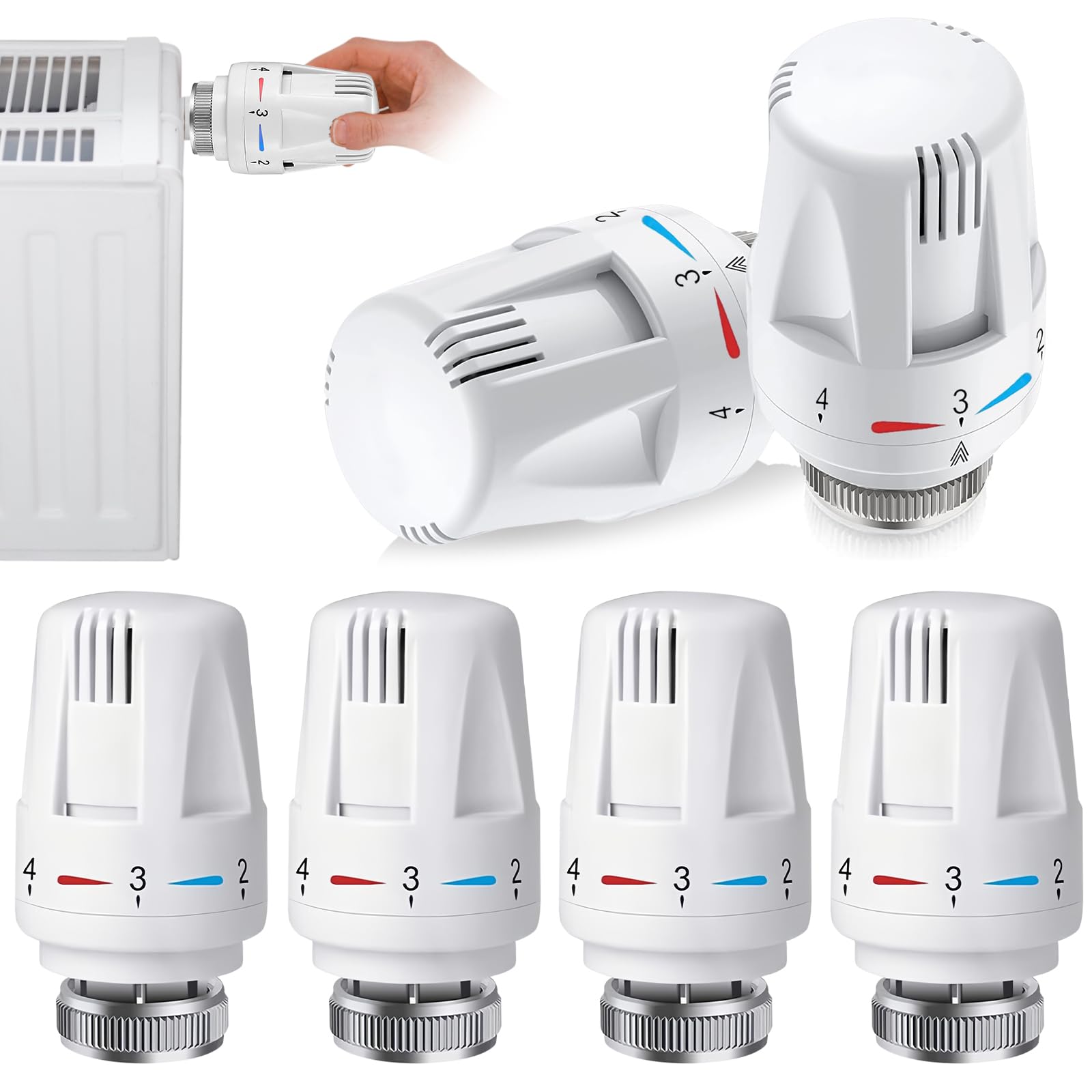 PRITOKThermostatic Radiator Head: 6 Pcs M30 x 1.5 Radiator Valve Replacement Head, Heating System Pneumatic Temperature Control Valves, Professional TRV Radiator Valves for Home, Office (White)