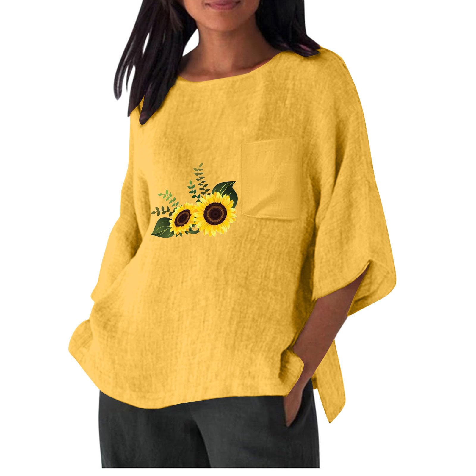 NUSGEAR Camiseta de Manga Corta Mujer 2024 Algodón y Lino Camisa Verano Moda Estampado Elegante Blusa Casual Cómodo Suelto Cuello Redondo Tops T-Shirt Original Basic tee Talla Grande Ligero