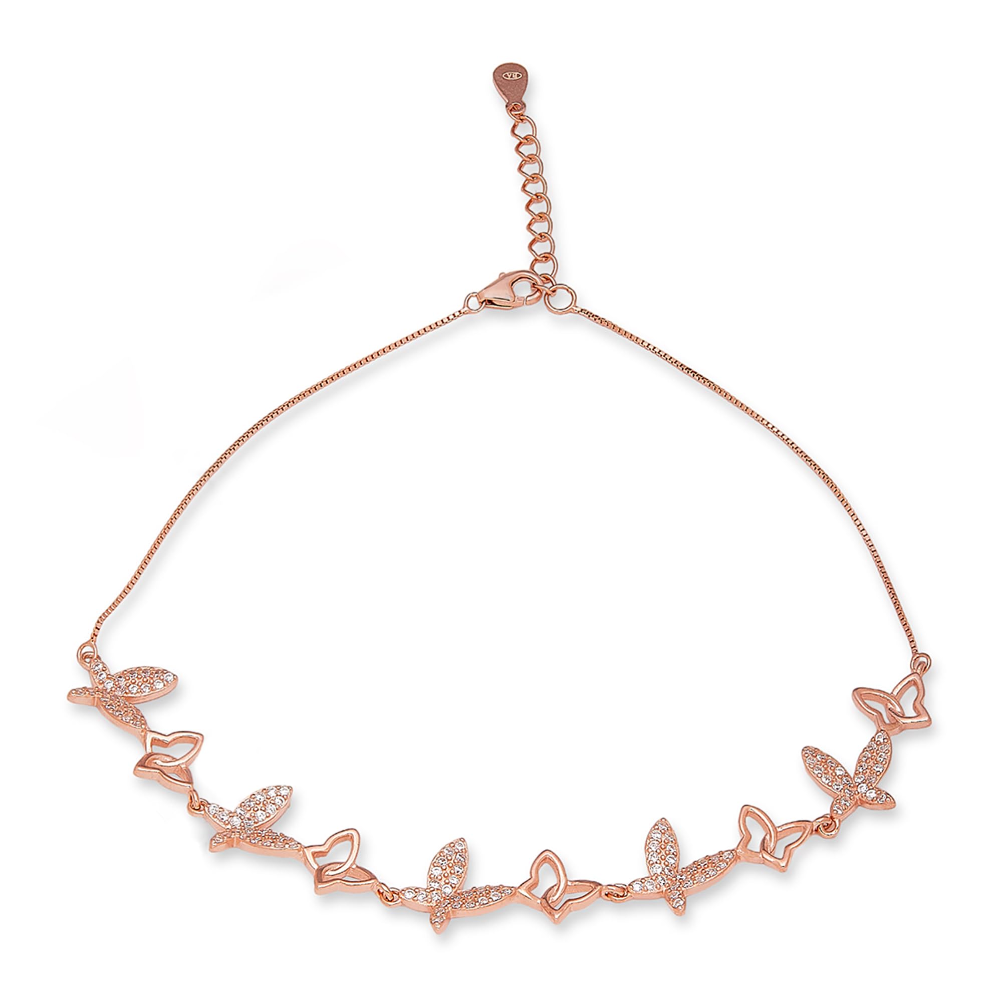 zavya 925 Sterling Silver Cubic Zirconia Butterfly Rose Gold Plating Chain Anklet (Single) | Gift for Women & Girls | With Certificate of Authenticity & 925 Stamp-picture-25