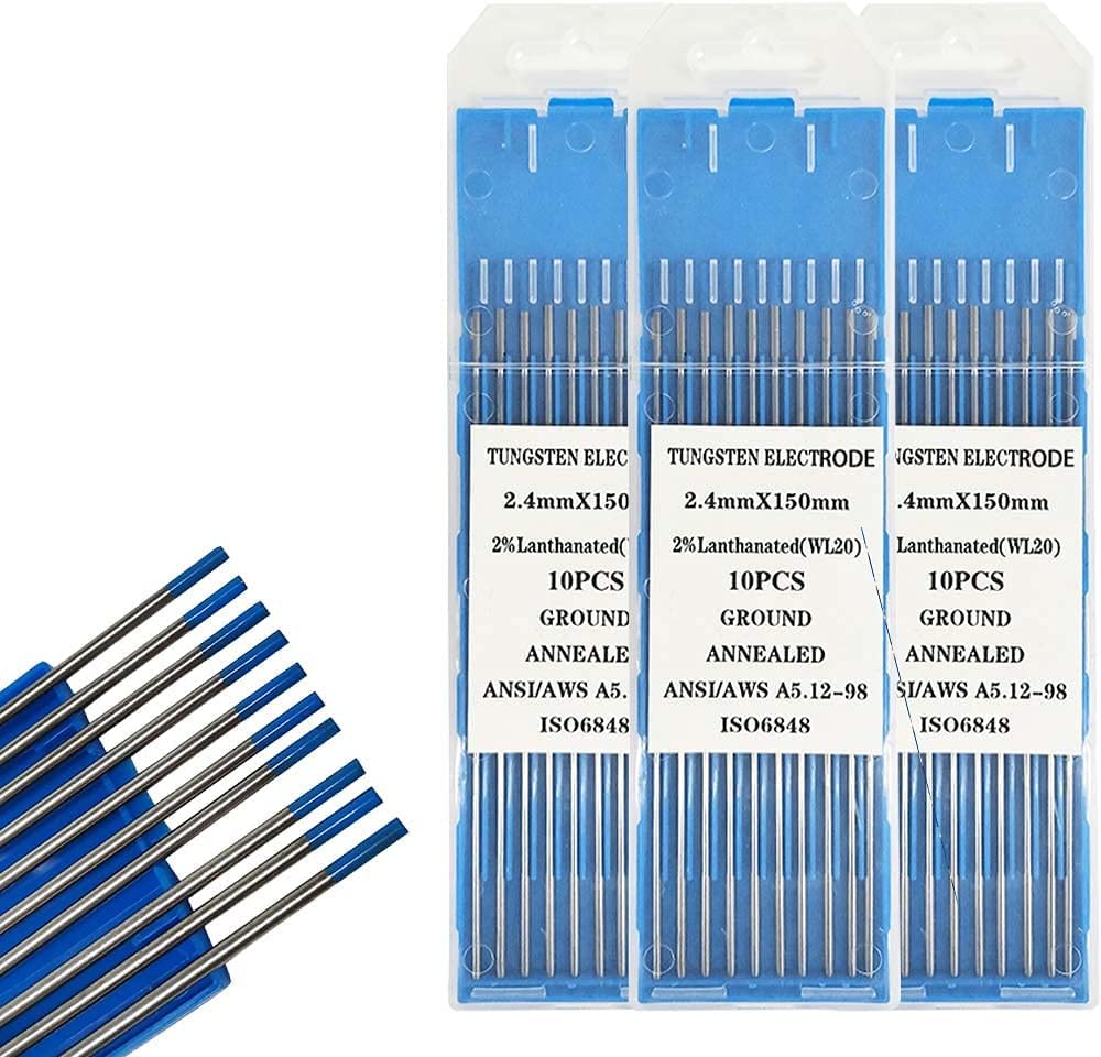 SUSEMSE - Electrodo de tungsteno para soldadura TIG, lantanado al 2%, de 1/8 x 7 pulgadas (azul, 3.2mm*150mm), paquete de 10