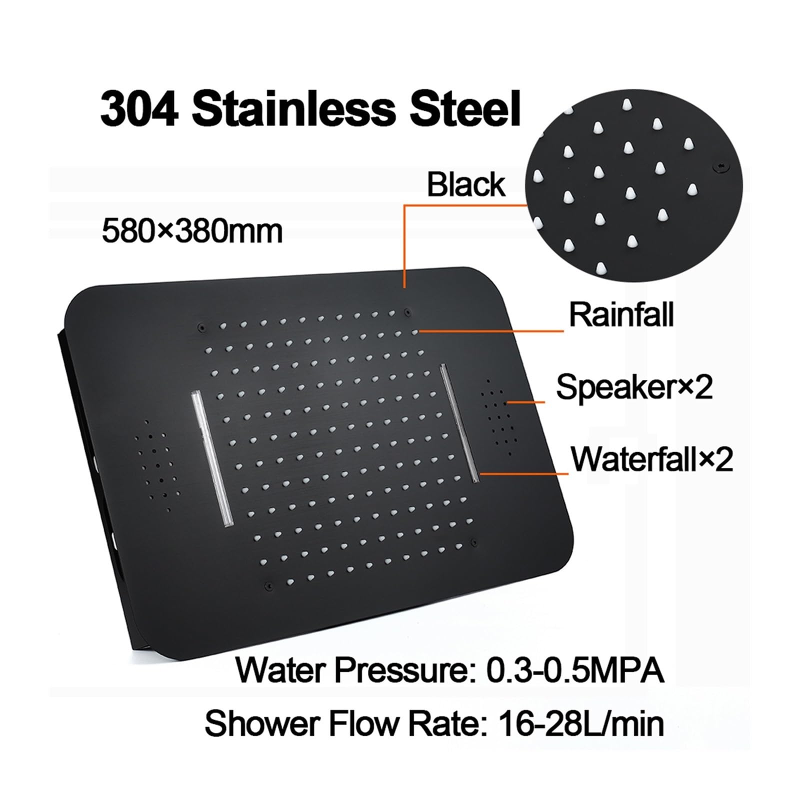 Set di sistemi doccia di lusso neri ， Soffione doccia a LED con soffione a pioggia ad alto flusso d'acqua Pannello doccia con altoparlante for musica ， Miscelatore termostatico Rubinetto in ottone(Sty