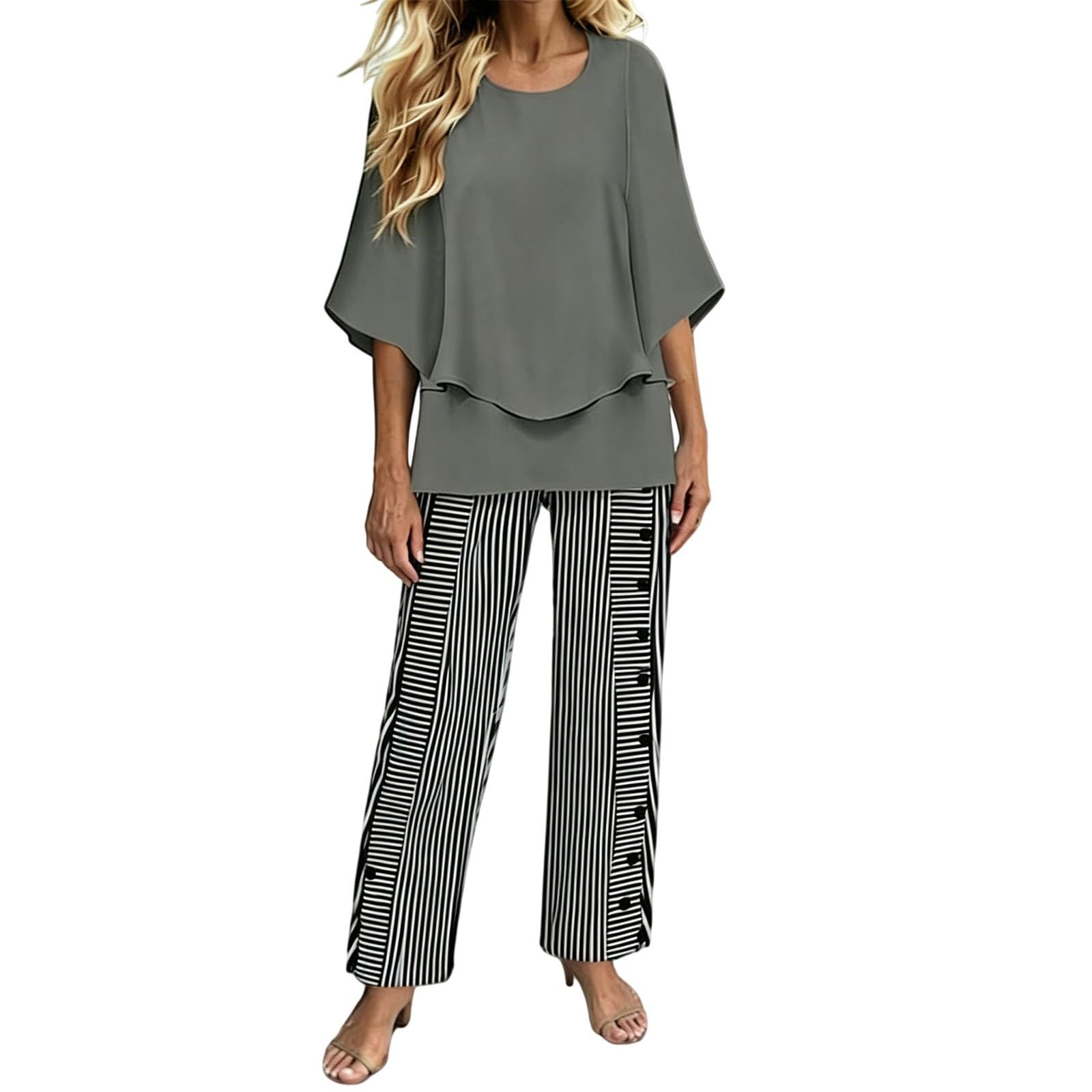Zweiteiler Damen Elegant Festlich Trendige 2-Teilige Damen-Sets Für Frühling Und : Mit Halblangen Ärmeln Weiten Hosenbeinen Damenanzug Set Sommerlicher Anzug Abendkleid Große Größen