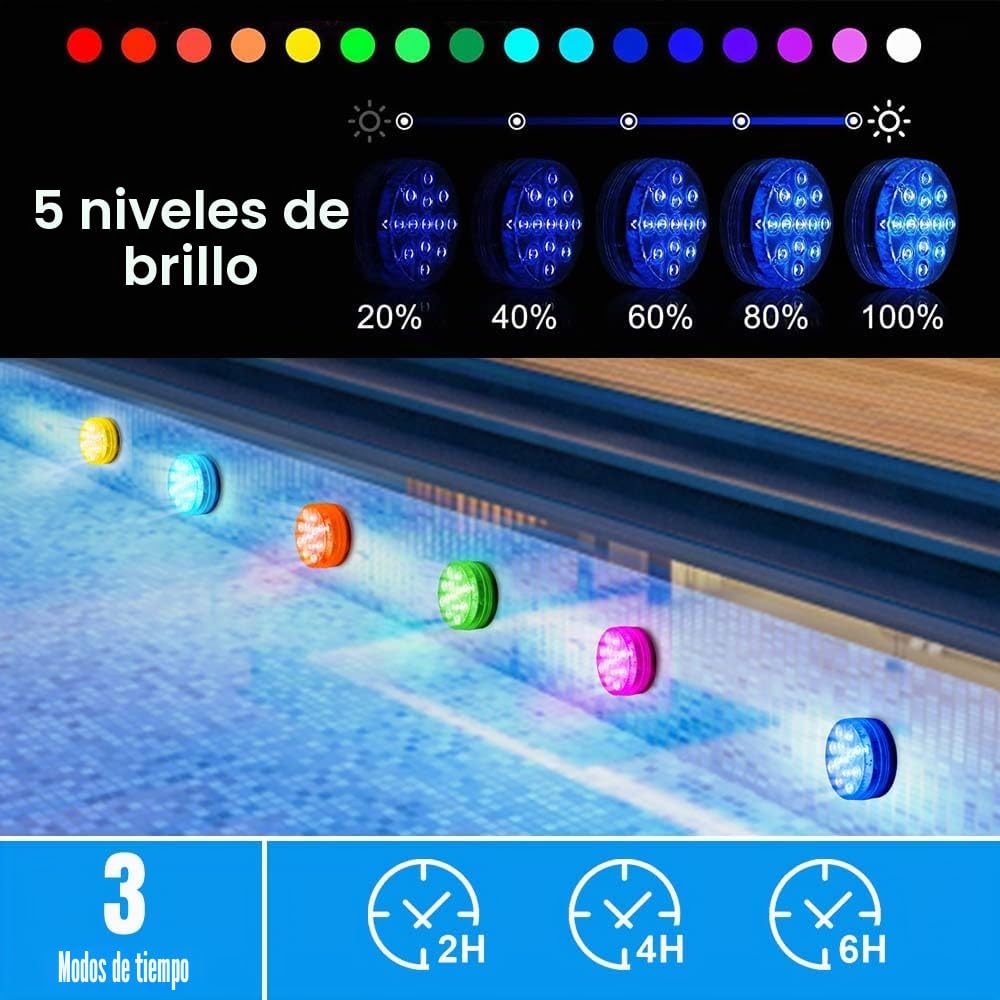 Luz LED subacuática, 4 unidades, iluminación RGB para piscina, estanque, acuario, resistente al agua, cambio de color, luces decorativas