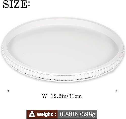 Miniatura 2 de 12'' Wood Decorative Tray Round, Wooden Beaded Tray Decorative Coffee Table Centerpiece Tray Farmhouse Decor Round Tray Ottoman Tray Serving Trays