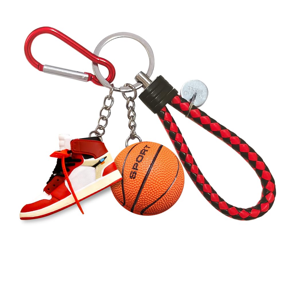 Newly 3D Sneaker Keychain with Mini Basketball & Lanyard, Stylish Shoe Key chain for Basketball Fans Gift for Men and Women