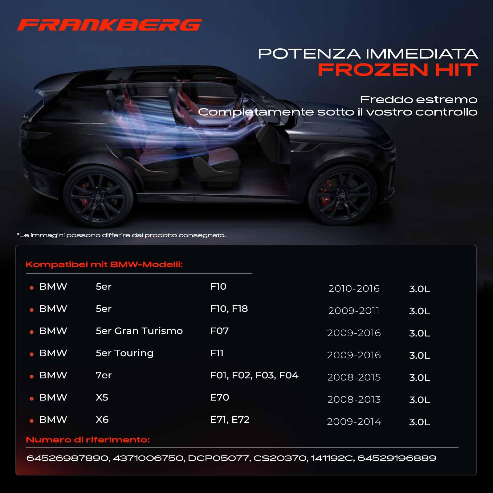 Frankberg Compressore dell'aria condizionata con frizione Diesel Compatibile con Serie 5 F10 F11 Serie 5 Gran Turismo F07 Serie 7 F01 F02 F03 F04 X5 E70 64526987890, con l'olio preconfezionato