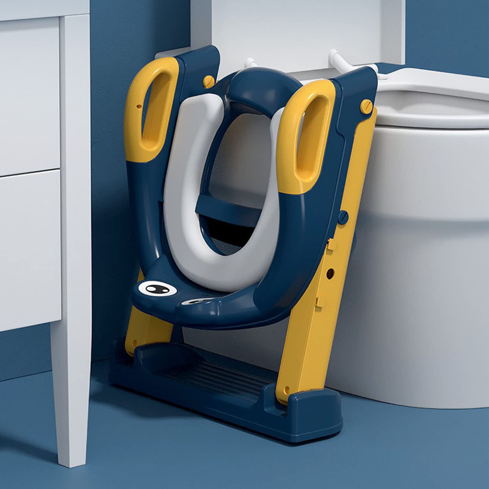 aqxreight Vasino per Bambini con Sgabello a Gradini Altezza Scaletta Corrimano Antiscivolo WC Pieghevole in PVC Morbido per Bambini Piccoli Ragazzi e Ragazze Giallo (YELLOW)