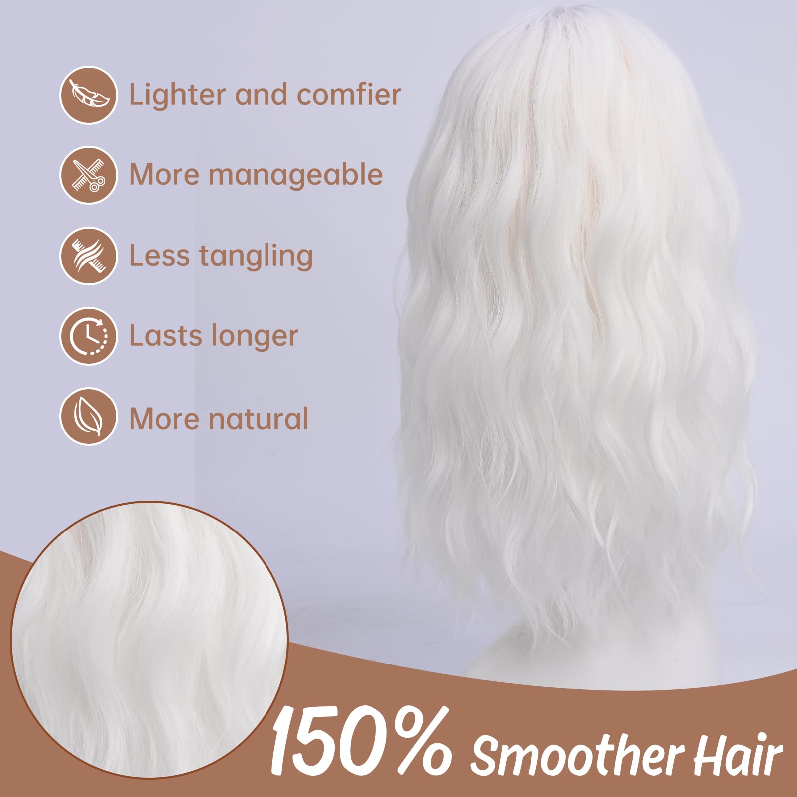 YaissmyLu Medium Length Light White Wavy Wigs for Women 18 Inch Middle Part Wavy White Wig Natural Looking Synthetic Heat Resistant Fiber Wig for Daily Party Use (18 inch) - Image 3