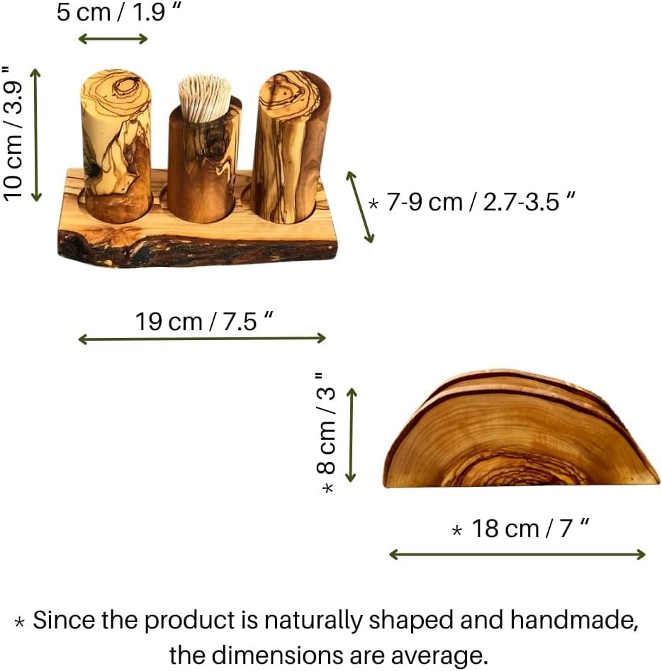 Olive Wood Salt & Pepper Shaker Set with Napkin Holder and Stand - Stylish and Functional Tabletop Accessory