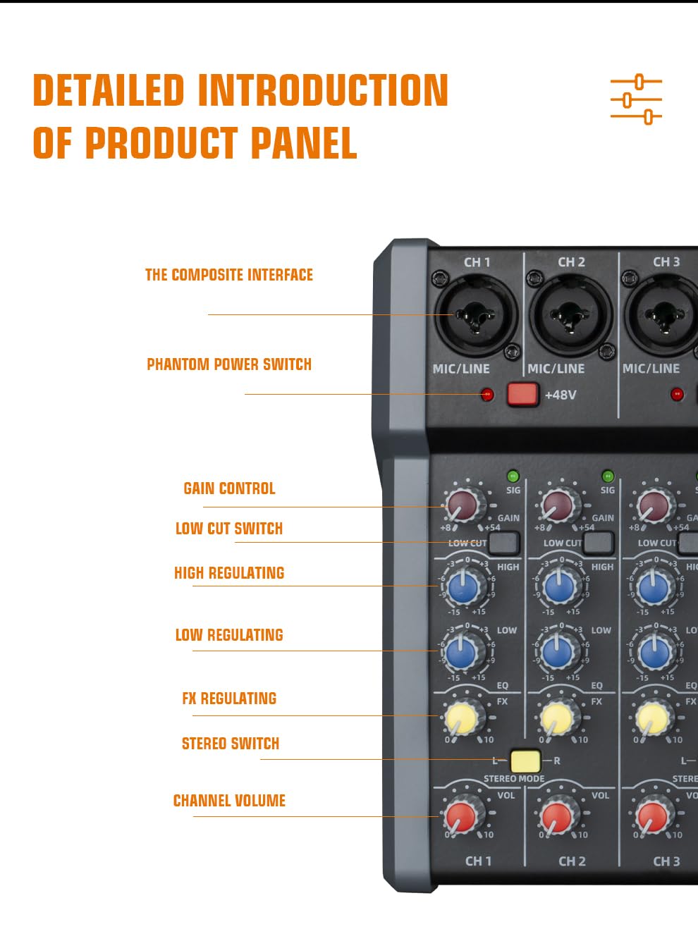 A-Series Professional Mixer for Recording DJ Stage Karaoke Music Application w/ 99 DSP Effect USB Drive for Computer Recording Input, XLR Microphone Jack, 48V Power for Professional (8-Channel)