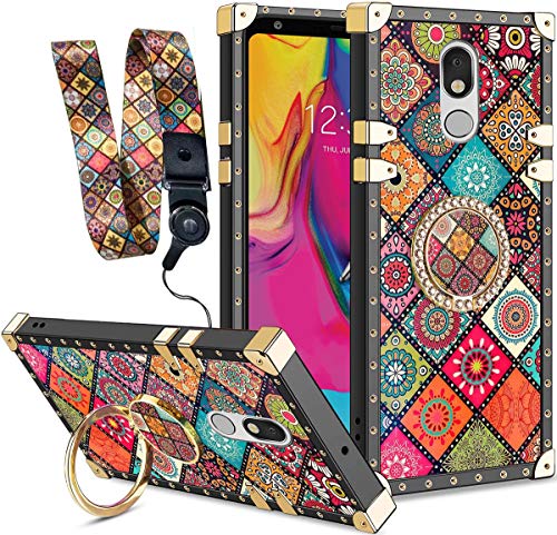 nancheng for LG Stylo 5 Case, Stylo 5 Plus/Stylus 5/Stylo 5V/Stylo 5X Case with Kickstand Ring Holder Exotic Colorful Square Diamond Rivet Protective Soft Slim Shockproof TPU Cover-Mandala Flower