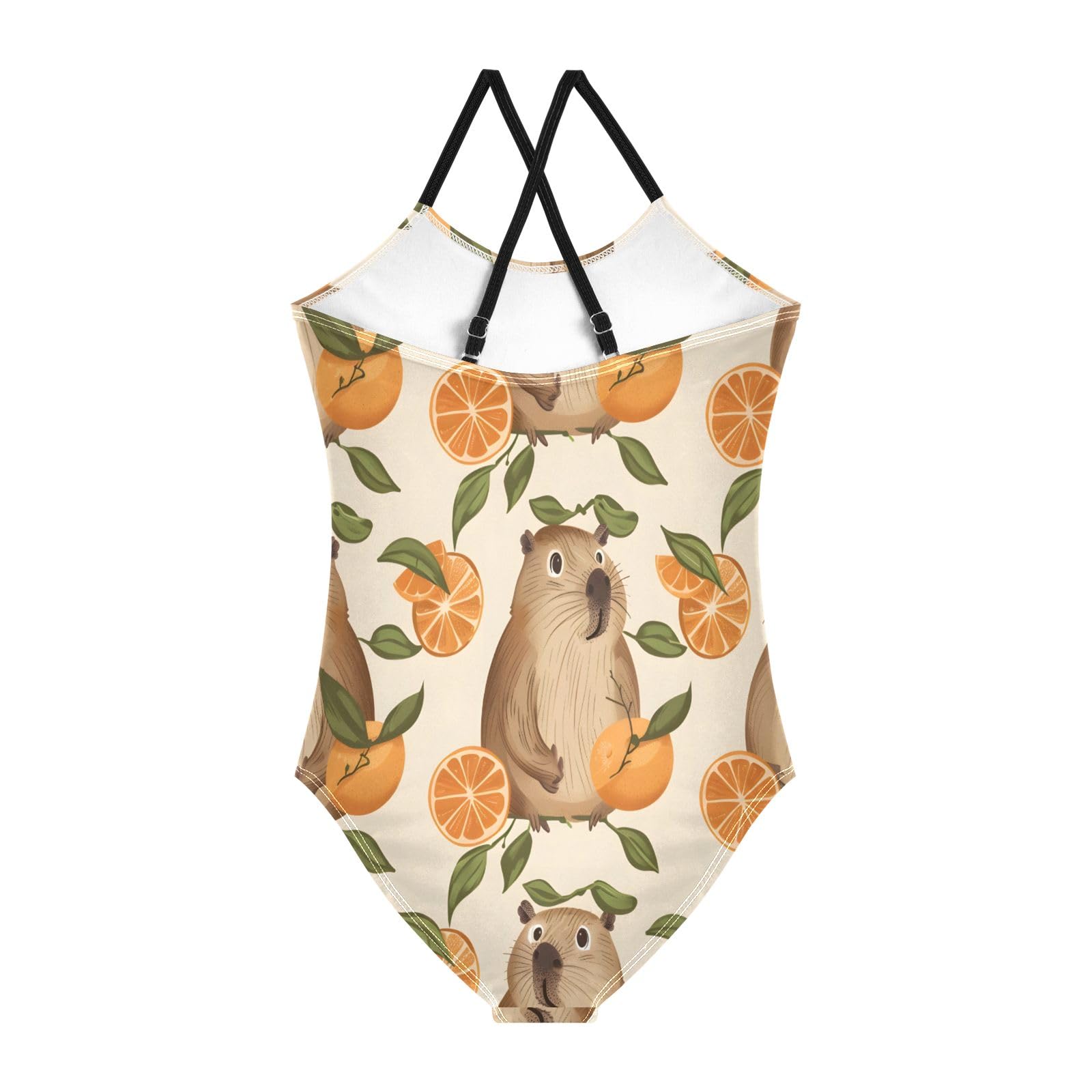 Cute Capybaras with Juicy Oranges Girls One-Piece Swimsuit Beach Bathing Suit