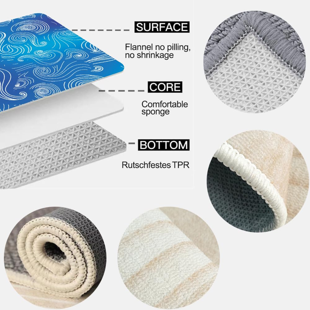 Tapis de Salon 100x150cm Vagues De Kanagawa Velours Cristal Doux Tapis Japon 3D Motif Tapis Chambre d'enfants Canapé Tapis avec Dos en Caoutchouc Antidérapant Carpettes