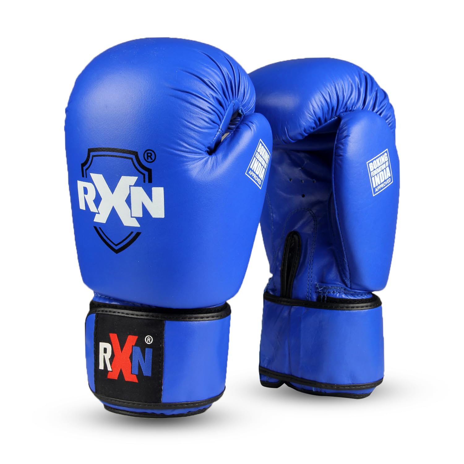 RXN Professional Amateur Competition Leather Boxing Gloves (Blue-8OZ)