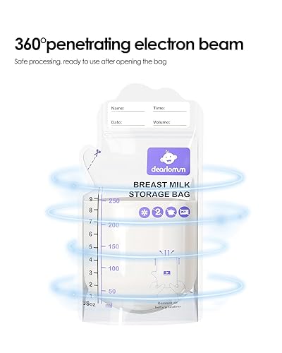 Miniatura 3 de dearlomum Bolsas de almacenamiento de leche materna sin BPA, 120 unidades, 9 onzas, autoportantes con boquilla de vertido, perfil plano que ahorra