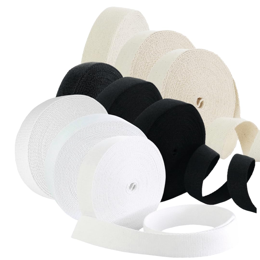 Trimz Heavy Duty Cotton Webbing Studio Starter Kit – White, Black, Ecru – 25mm, 30mm, 40mm – Ideal for Crafting, Sewing, Upholstery