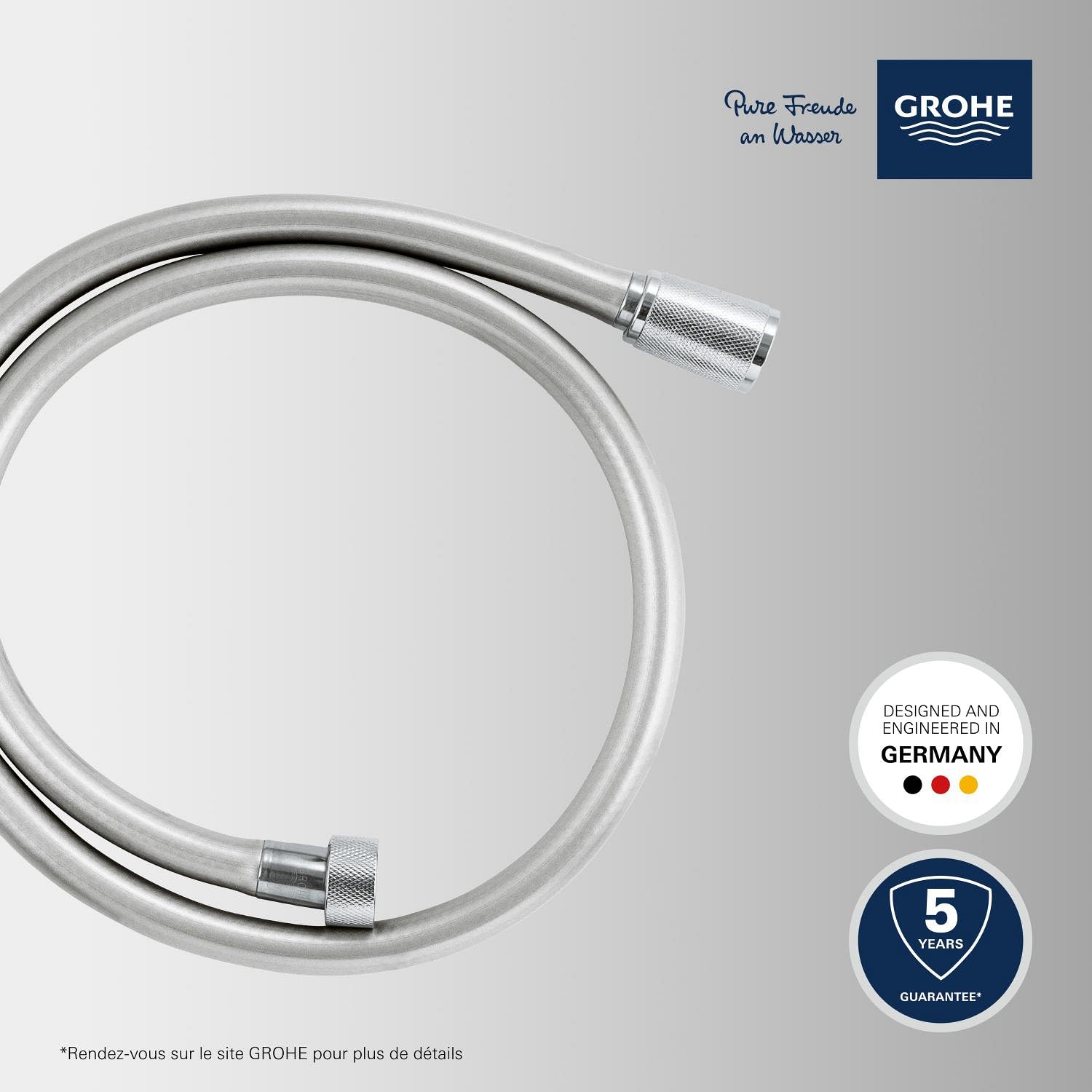 GROHE VitalioFlex Silver Long-Life TwistStop Flexible de douche 1000mm, anti-pliures, finition brillante, raccord fileté universel 1/2", chromé 22111000 (Import Allemagne)