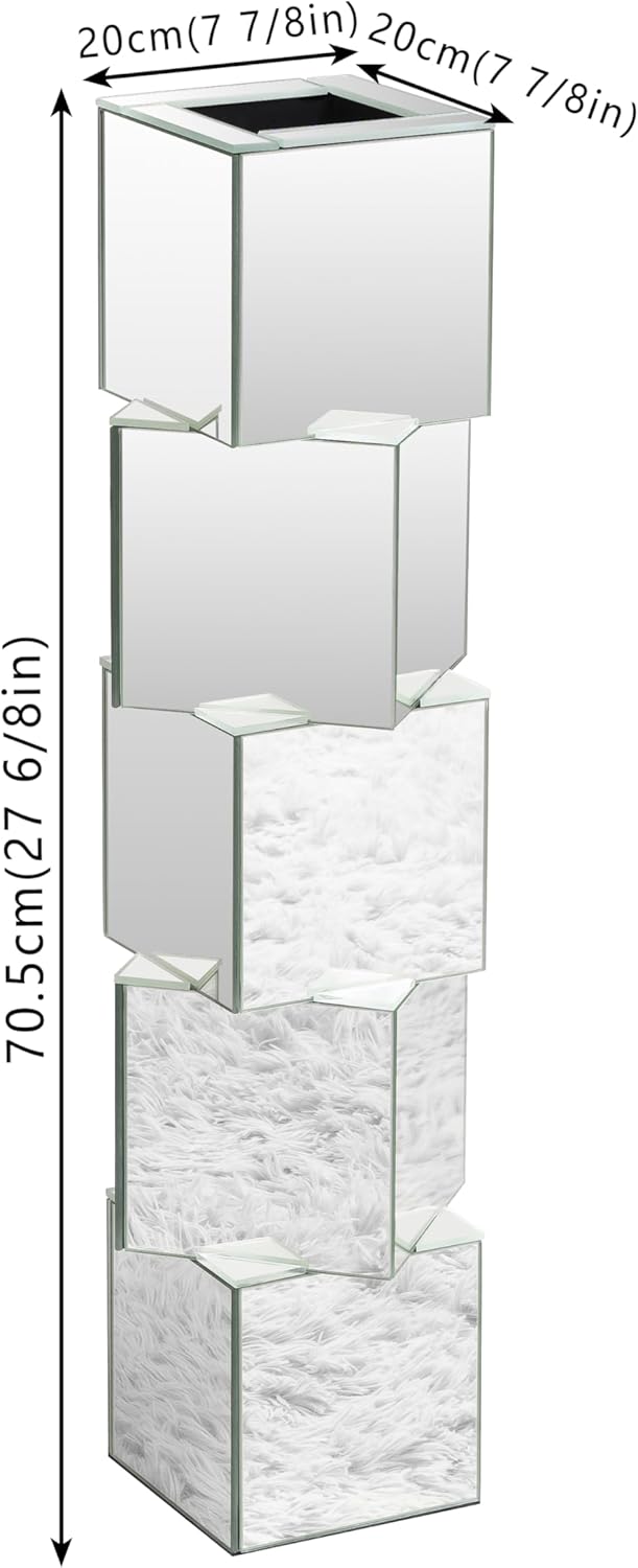 Silver Mirror Floor Vase, Square Glass Tall Vases for Decor Living Room Floor, Featuring a Bold Geometric Stacked Design, 27 inch Tall