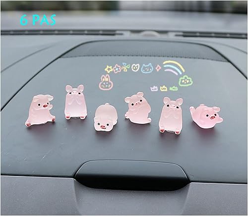 Paquete de 6 adornos para tablero de automóvil, lindo cerdito de la suerte, decoración interior de cabina de oficina, espejo retrovisor, decoración