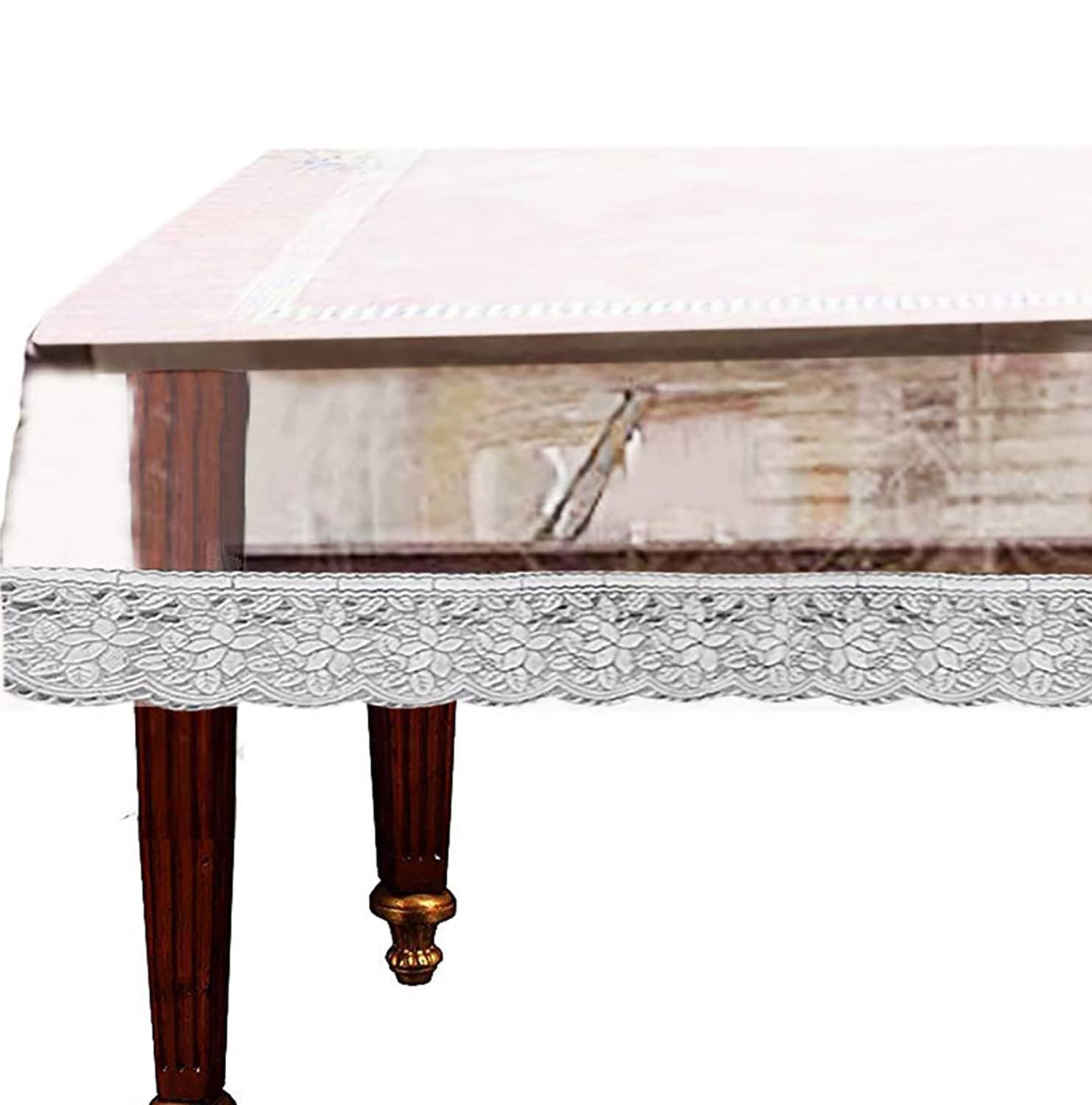 Kuber Industries Polyvinyl Chloride Exclusive Table Cloth|PVC Center Table Cover|Table Sheet for Dining, Party, Events|Waterproof Protector|Indoor and Outdoor Use 60X40 (White Lace), Rectangular