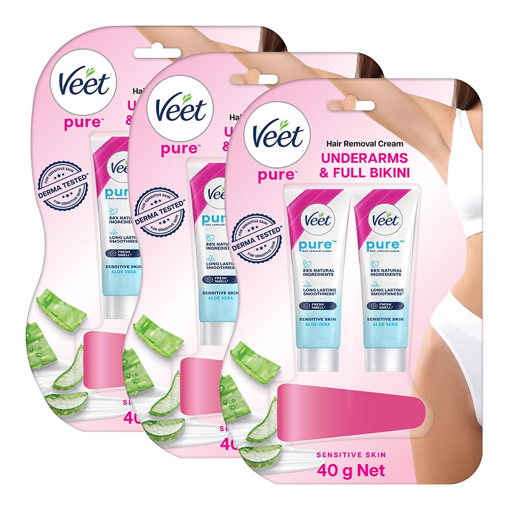 Veet Pure Hair Removal Cream for Women |Derma Tested* for Sensitive Skin (20g + 20g) (Pack of 3) | Safe for Underarms & Bikini | Gives you Smooth, Moisturized & Visibly Glowing Skin-image-12