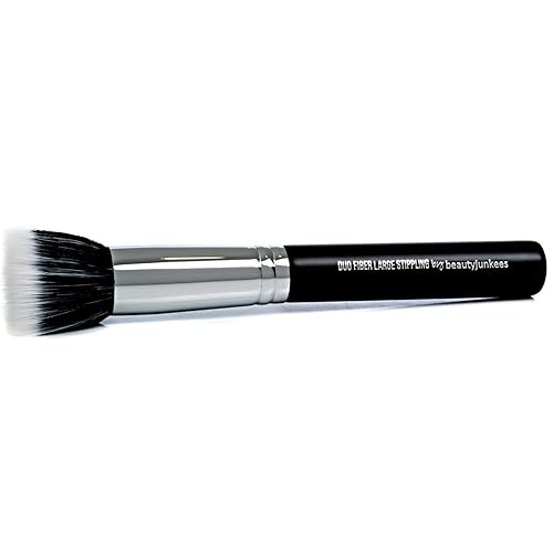 Beauty Junkees Stippling Brush - Brocha para base de maquillaje, cepillo de mezcla de fibra sintética de doble fibra para base líquida, rubor crema,
