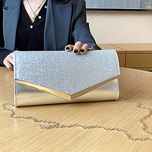 Image of Queena Womens Shiny Glitter Evening Clutch Envelope Handbag Chain Purse for Wedding Party Prom Gift for Mom Wife Girlfriend