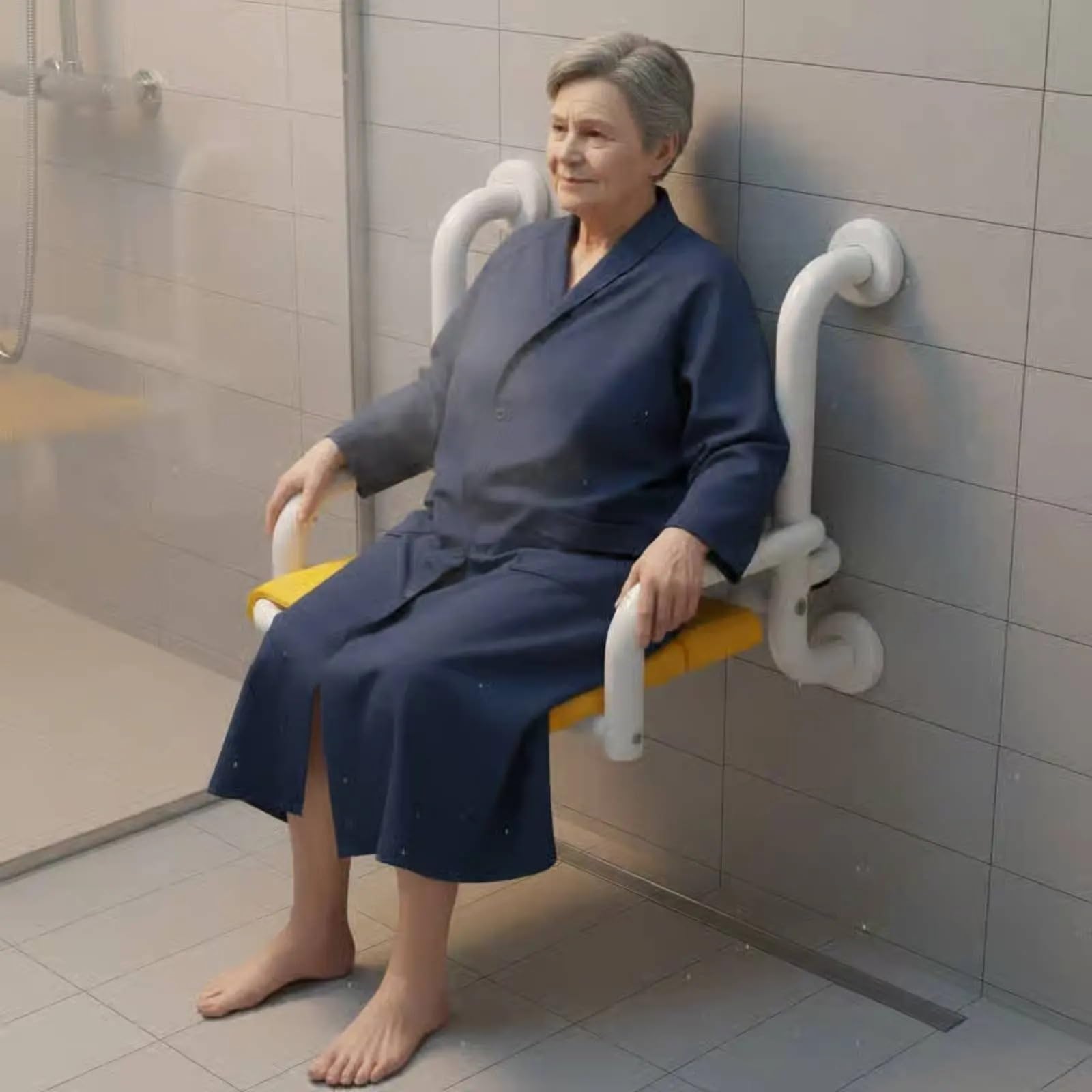 Asiento Ducha Pared Montada Asiento de Ducha montado en la Pared | Trabajo resistente plegable de los apoyabrazos plegables del baño del banco plegable a prueba de herrumbre(Yellow)