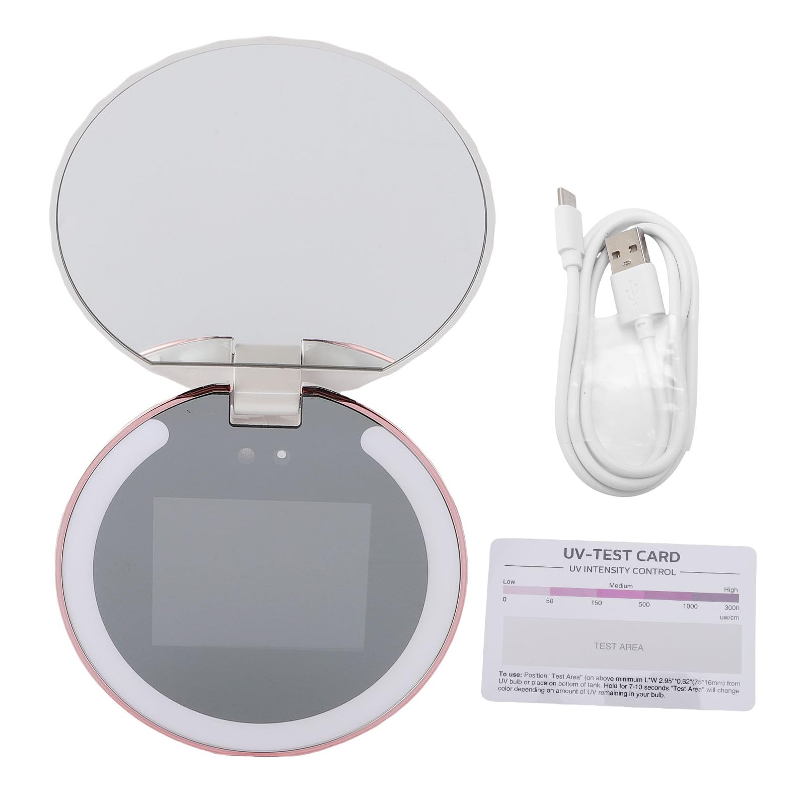 Fabater Espejo de Maquillaje con Cámara Ultravioleta Portátil con Aumento de 2X para Viajes Diseño Iluminado con Brillo Ajustable de 3,5 Pulgadas
