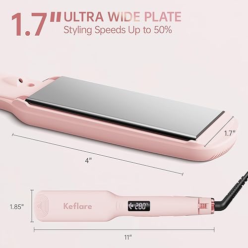 Miniatura 4 de Plancha de pelo de 1.7 pulgadas, plancha plana de calentamiento rápido con 7 ajustes de temperatura ajustables y ajuste automático de doble voltaje,