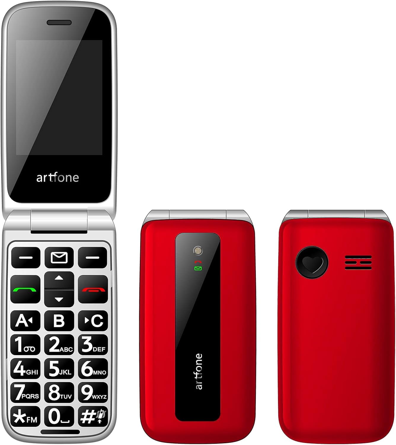 artfone Teléfono móvil para personas mayores con teclas grandes, teléfono móvil plegable sin contrato, botón grande con botón de llamada de emergencia, batería con gran capacidad, 1200 mAh