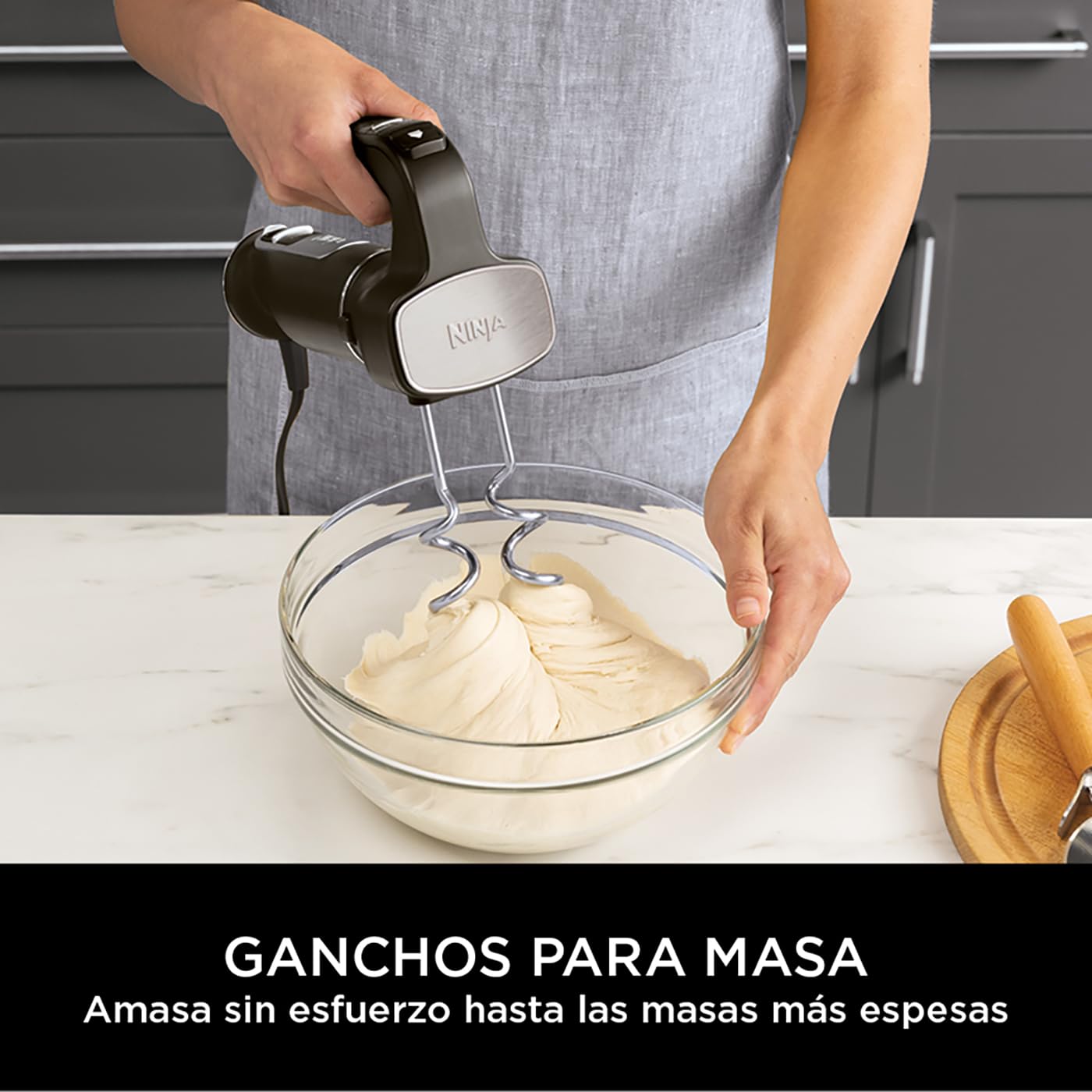 Ninja Foodi Batidora de mano 3 en 1, 850 W, 2 velocidades de batido y 5 velocidades de mezclado para picar, mezclar, amasar, batir y más, piezas aptas para lavavajillas, en negro, CI100EU