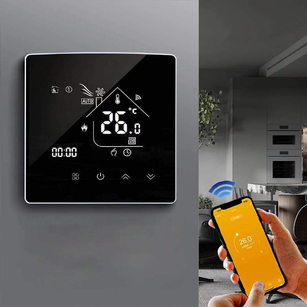 Termostato inteligente WiFi para calefacción de suelo de caldera de gas, termostato inteligente programable con WiFi y pantalla táctil, funciona con pilas, control remoto de aplicación, controlador de