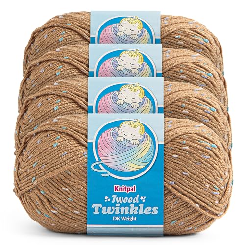 Image of Tweed Twinkles Soft Baby Yarn for Crocheting, 4-Pack (696Yds / 400G), Free Patterns - Acrylic Baby Blanket Knitting Yarn with Flecks - Size 3 DK Light Worsted Weight - Golden Brown