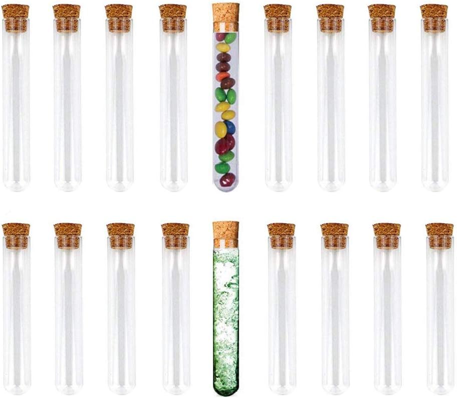 Clear Plastic Test Tubes with Cork Stoppers 30pcs 5ml and 13ml for Scientific Experiments Candy Spices Storage