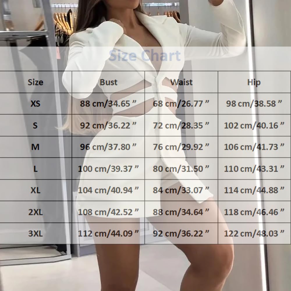 Vestido de Traje con Solapa Hueca, Elegante Minivestido Blazer de Verano para Mujer, Manga Larga, con Aberturas, Escote en V Profundo, Corte A, Sexy
