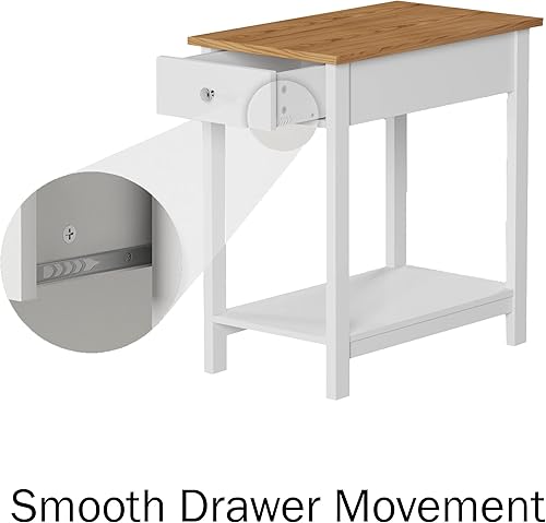 Miniatura 4 de Lavish Home Mesa auxiliar estrecha con cajón lateral con estante de almacenamiento, color blanco