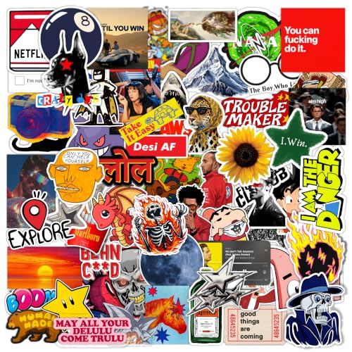 Image of Random Stickers Vinyl Decals Decorative Sticker Pack Laptop Water Bottle Notebook Journal Scrapbook Planner Phone case Luggage Helmet Bike DIY Craft Assorted Graphic Adhesive Glossy Pack 62