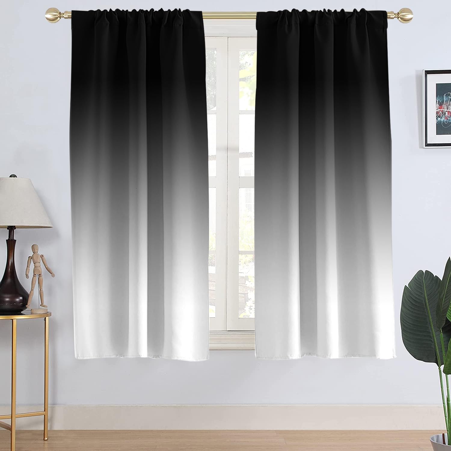 AAtter Black and Grey Window Curtain Gray White Silver Ombre Dark Greyish Gradient Simple Aesthetic Art Artistic Trendy Living Room Bedroom Window Drapes Treatment Fabric 1 Pair,42" W x 63" L, Modern